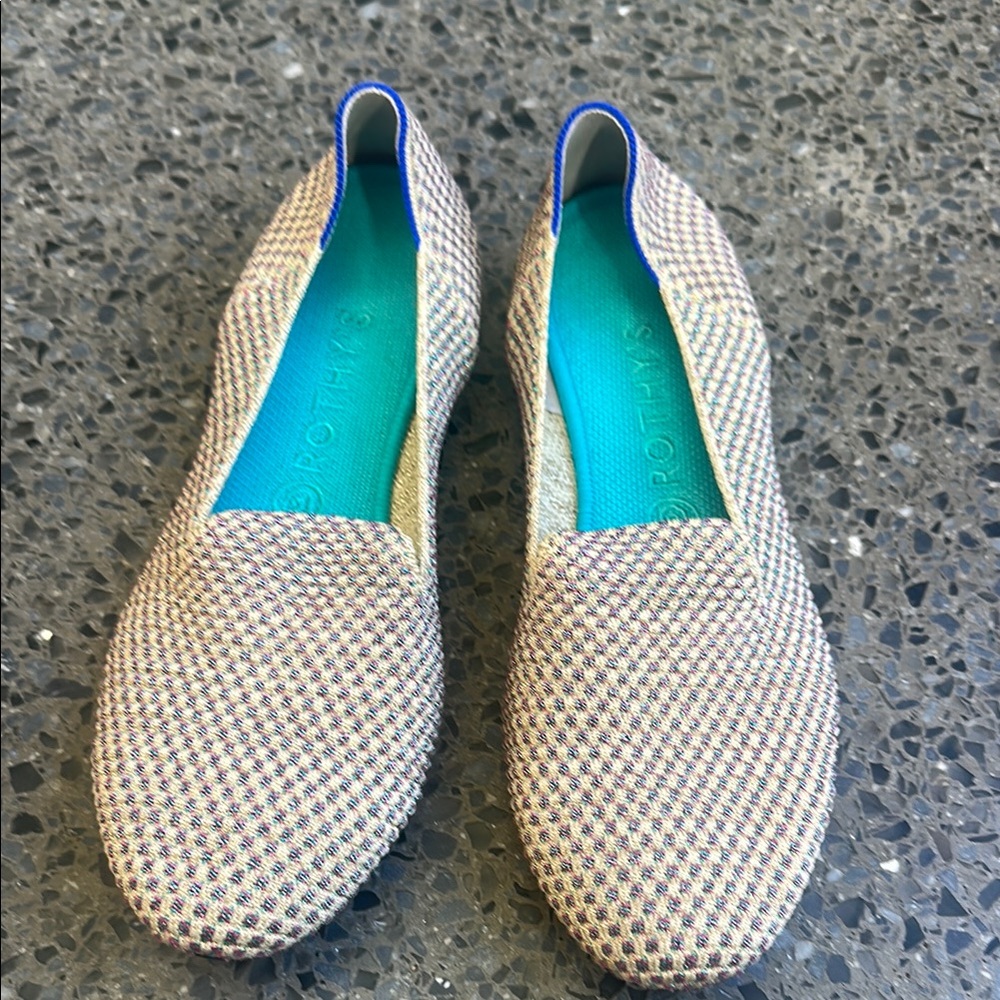 Rothy's Cream and Blue Flats Comfortable Slip-On Design
